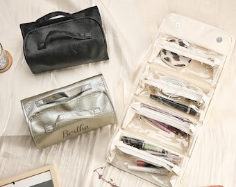 Engraved Hanging Toiletry Bag 4-in-1 Travel Makeup and Jewelry Organizer Personalized Gift for Bridesmaids, Gift for Her, Birthday Gifts