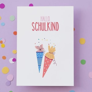 Postkarte zur Einschulung – Hallo Schulkind! Geschenk zum Schulanfang, 1. Klasse, Grundschule, Erster Schultag, Glückwunsch zur Einschulung