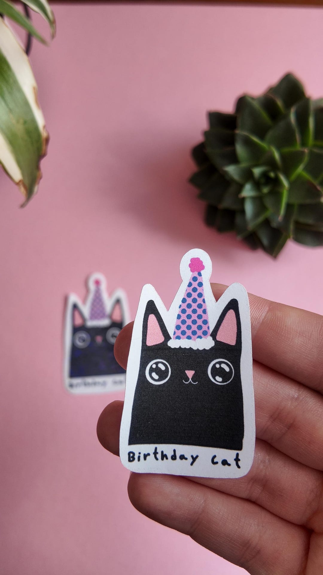 Happy Birthday Cat Sticker - Black Cat - Whimsical - Etsy