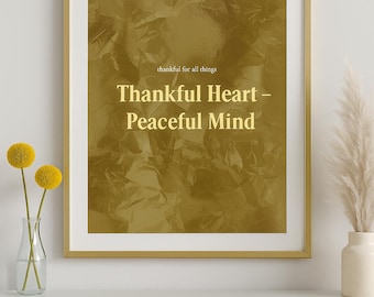 Gratitude Collection – 3 Gold Foil Wall Art Prints | Thankful Heart, Grateful & Blessed, Choose Joy | Elegant Minimalist Digital Download