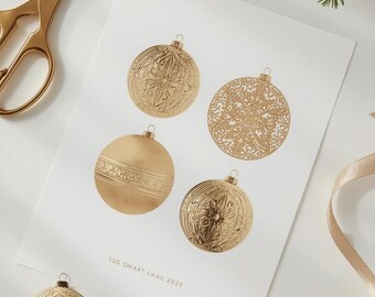 Luxury Gold Ornament Printable 2025 TG Smart Living – Elegant Christmas Bauble Sheet Digital Download