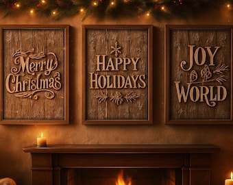 Rustic Farmhouse Christmas Wall Art Set Merry Christmas Happy Holidays Joy to the World