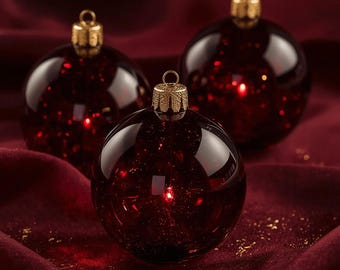 Dark Luxury Christmas Ornaments Poster TG SmartLiving – Elegant Dark Red and Gold Wall Art Printable – Luxury Holiday Decor Digital Download