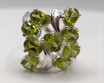 Sterling Silver Green Gemstone Cluster Ring – Cocktail Statement