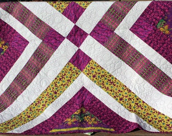 Raspberry Lemon Criss Cross Lap Quilt. Blanket. Throw. Geometric. READY to SHIP