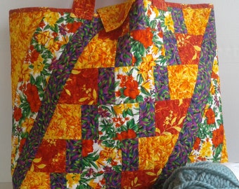 Island Dreams Tropical Floral Quilted Tote Bag. XL