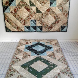 Autumn Batik Table Runner or Wall Hanging: Teal & Brown Cotton