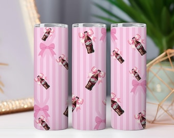 Pink Bow Soda Bottle Tumbler Wrap • Girly Sublimation Design (PNG)
