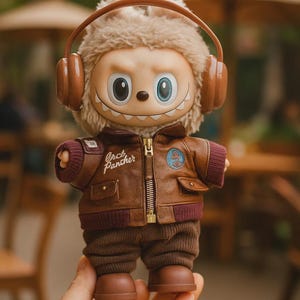 Labubu Puppenkleidung: Handgefertigtes Leder Aviator Outfit Set