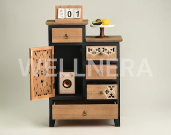 Vintage Carved Wood Accent Chest, 5 Drawer Storage Cabinet with Door, Modern Dresser for Living Room Entryway Hallway Home Decor