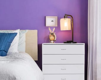 Modern White Wood Dresser: 4-Drawer Chest with Cabinet