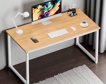 Modern Natural Wood Computer Desk: 47" Home Office Writing Table