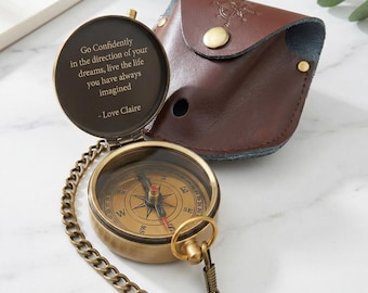 Bússola de latão personalizada com gravação - Presente de aniversário para ele, marido, formatura, padrinho - Bússola náutica de bolso funcional - Presente para batizado, pai - Reino Unido
