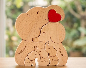 Personalized wooden Elephant puzzle, Custom name family keepsake gift, Wedding, Anniversary, first-time mom and Dad, Kids nursery decor