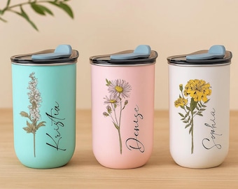 Personalized Stainless Steel Tumbler with Lid | Custom Name Bridesmaid Proposal Gift | Wedding, Birthday, Mother’s Day Engraved Tumbler
