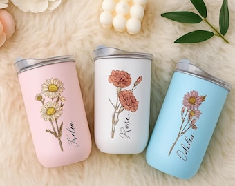 Custom Floral Bridesmaid Tumbler | Personalized Wine Glass with Lid | Wedding Party Gift | Bridal Shower Favor | Elegant Bridesmaid Gift