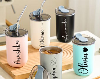 Gepersonaliseerde roestvrijstalen koffiebeker – geïsoleerde reismok met aangepaste naam, gegraveerde kop voor warm en koud, cadeau voorstel bruidsmeisje