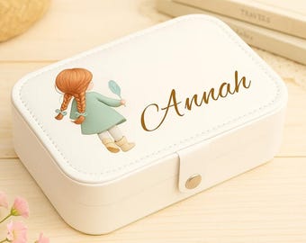 Personalisierte Fee Prinzessin Schmuckschatulle für kleine Mädchen - Benutzerdefinierte Name Leder Schmuck Organizer, niedliches Kinder Andenken & Geburtstagsgeschenk