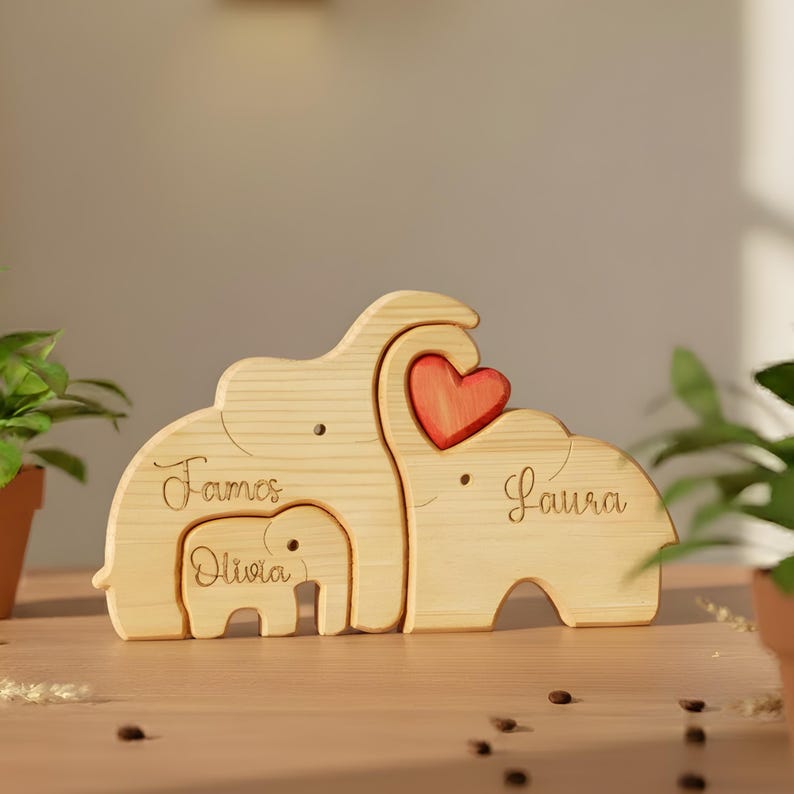 Personalized Wooden Elephant Family Puzzle | Custom Engraved Beechwood ...