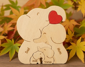 Personalized wooden Elephant puzzle, Custom name family keepsake gift, Wedding, Anniversary, first-time mom and Dad, Kids nursery decor