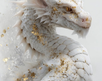 White Dragon Download Print,Fantasy Wall decor,Modern Fantasy Poster