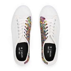 Colorful Women&#39;s Low Top Sneakers, Bohemian Art Canvas Shoes, Casual Footwear, Unique Gift for Her, Festival Vibes, Stylish Sneakers