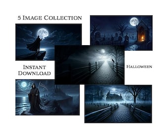Halloween Digital Wallpaper | 5 Image Collection | Square 3048x2160 | Spooky Pumpkin Computer Background | 300 DPI Printable Art |