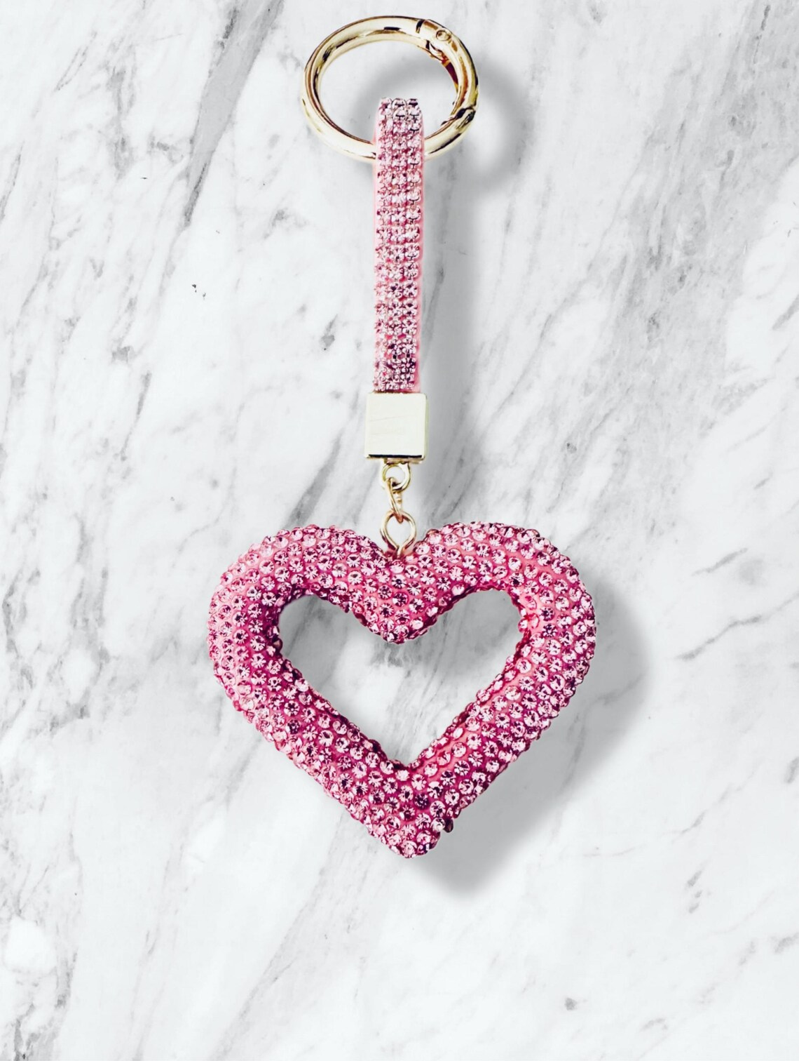 Loop Key Charm Rhinestone Sparkling Rhinestone Heart Keychain, Key Ring, Bling Bag Charm - Etsy