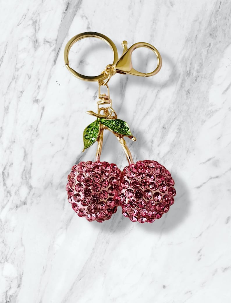 Loop Key Charm Rhinestone Sparkling Rhinestone Cherry Keychain, Bling Purse Charm - Etsy
