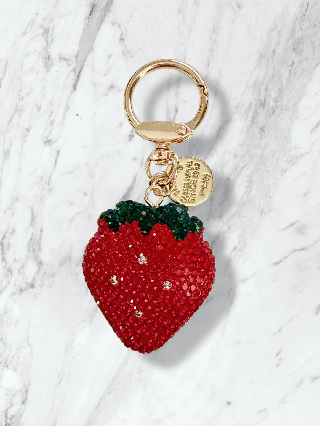 Loop Key Charm Rhinestone Strawberry Rhinestone Keychain, Bling Purse Charm, Bag Charm - Etsy