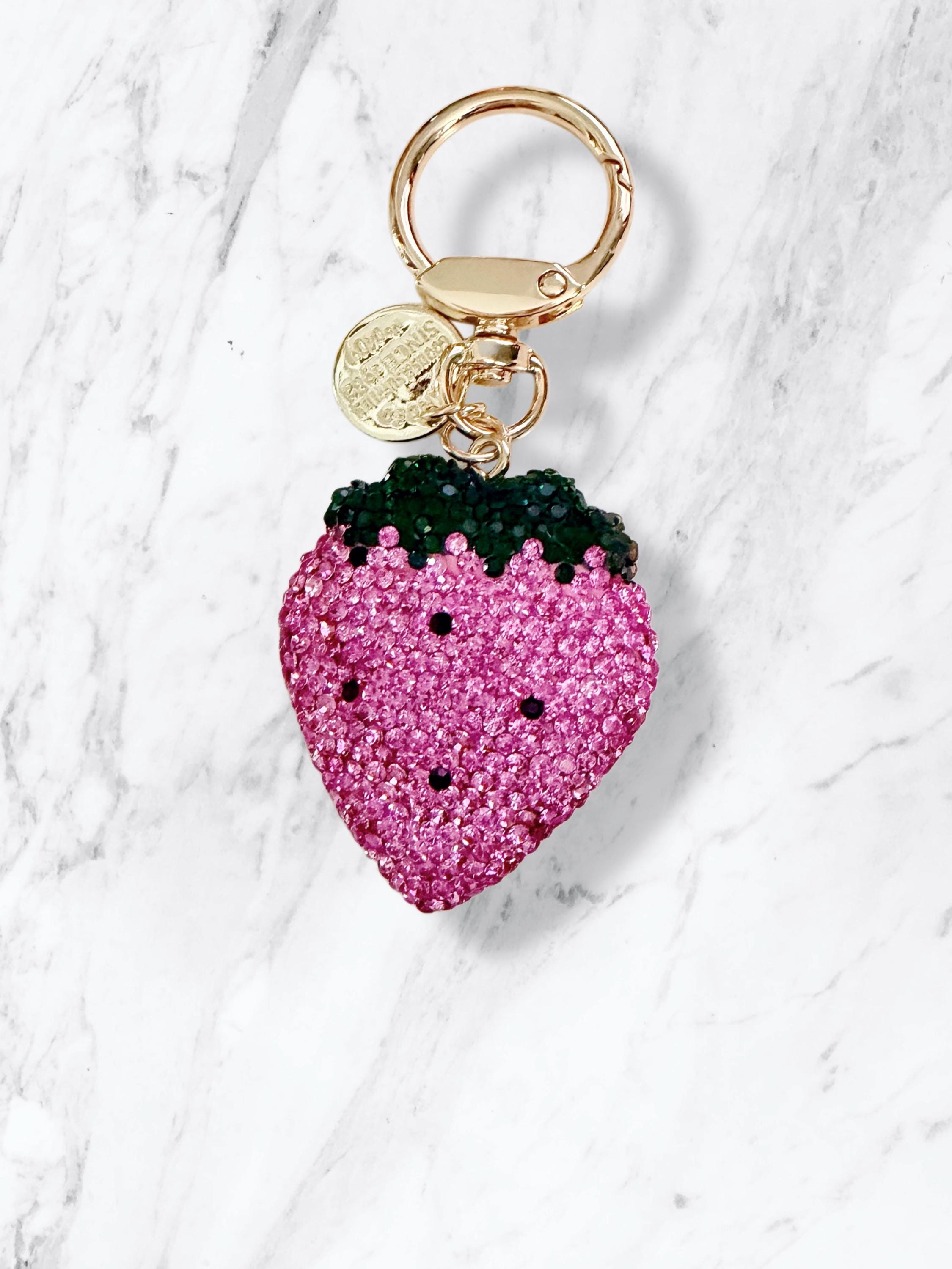 Loop Key Charm Rhinestone Strawberry Rhinestone Keychain, Bling Purse Charm, Bag Charm - Etsy