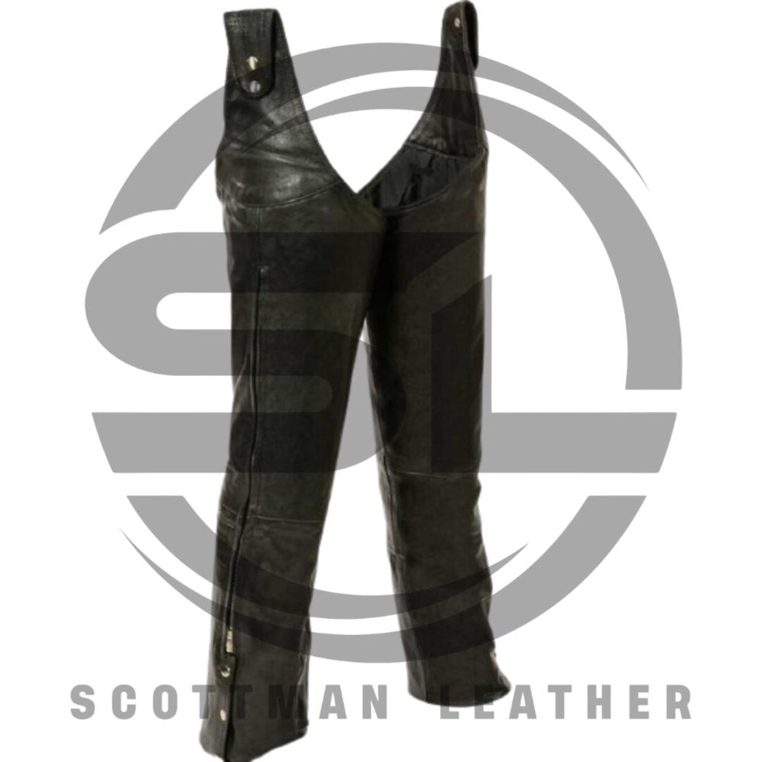 Unisex Leather Chaps Beltless Adjustable Waist Motorcycle Riding Gear ...