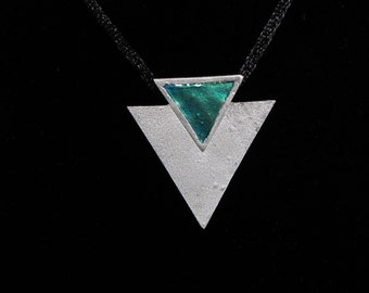 Art deco style, silver pendant with blue/green faux enameling