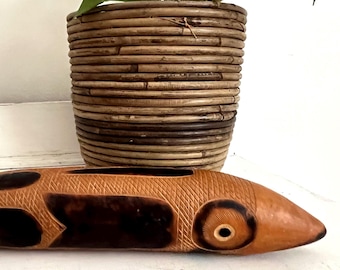 Vintage hand carved snake/serpent gourd, rattler, shaker