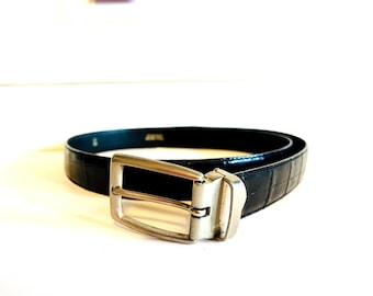 Vintage men’s black crocodile belt, made in France by Amboise, size 40
