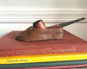 Antique wooden carved shoe, pipe rest