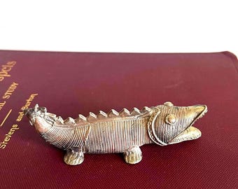 Vintage brass Indian alligator figurine, dkokra folk art