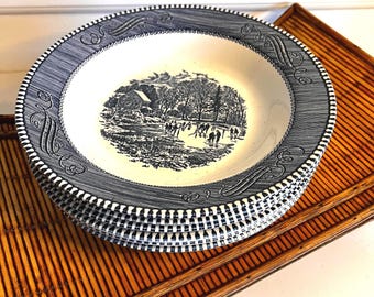 Vintage Royal China, soup bowls, Early Winter pattern, set of 6