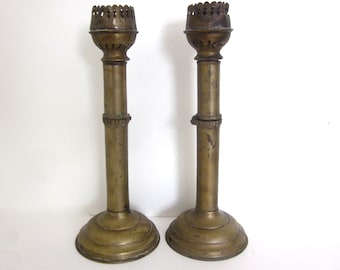 Antique brass wall sconces or candlesticks, vintage lighting