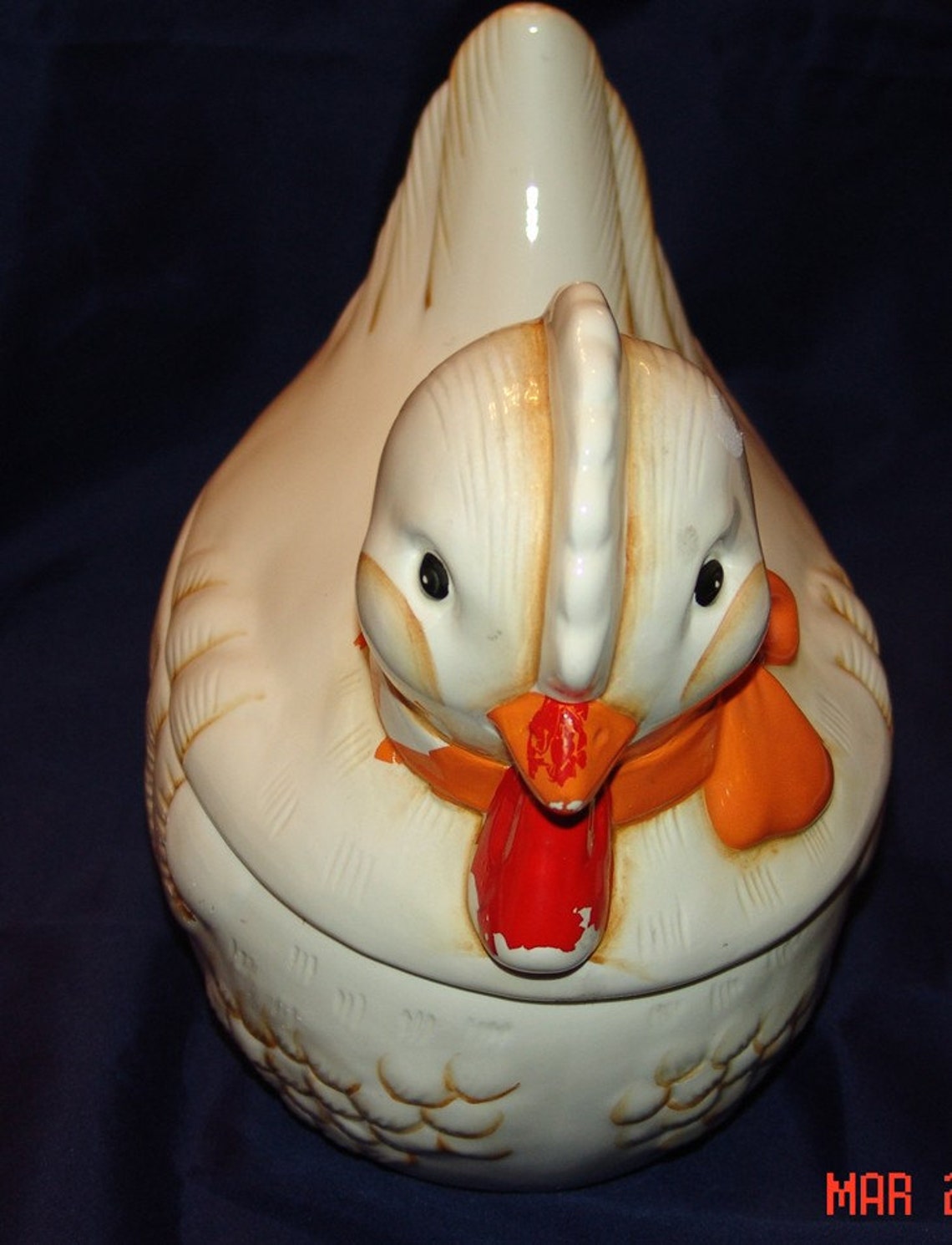 Vintage White Chicken Cookie Jar with Red/Orange Bow by B & D Etsy