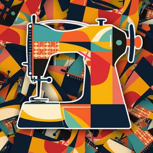 Colorful Retro Sewing Machine Sticker