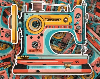 Colorful Retro Vintage Sewing Machine Sticker