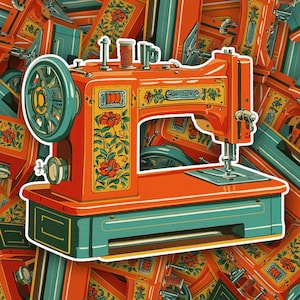 Colorful Floral Vintage Sewing Machine Sticker