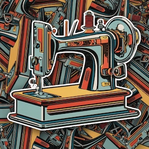 Vintage Colorful Sewing Machine Sticker