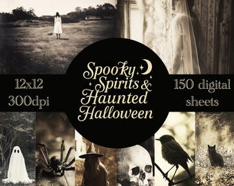 150 Papéis de Scrapbook Góticos Assustadores: Folhas de Colagem Vintage de Halloween (Download Digital)