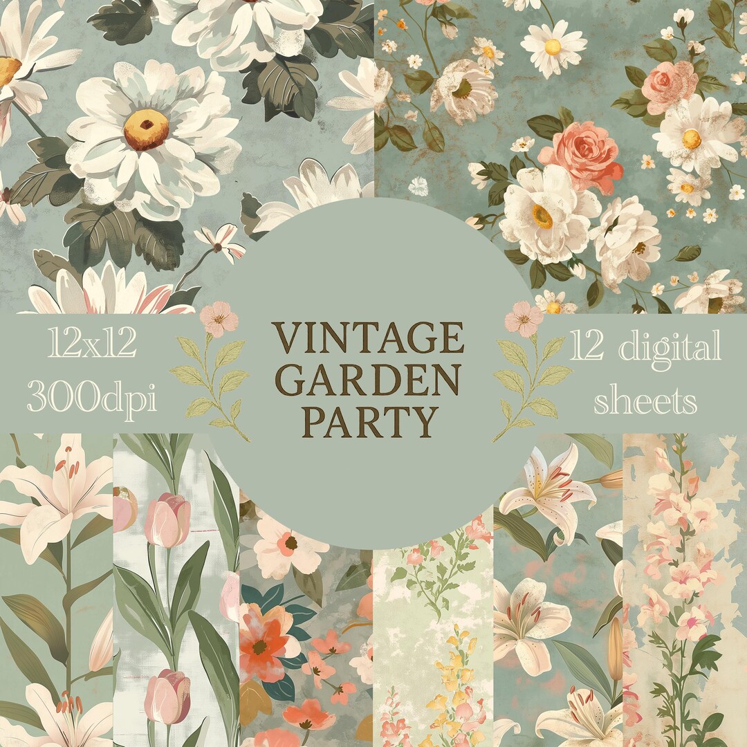 Vintage Floral Scrapbook Paper Pack: 12x12 Seamless Patterns (digital ...