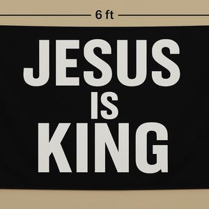 Jesus is king vinyl banner – christian wall decor, religious party backdrop, faith home sign