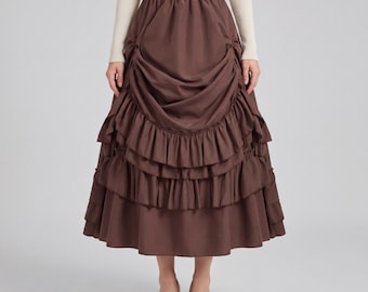Victorian Style Ruffle Skirt | Gothic Steampunk Midi Bottom | Medieval Renaissance Party Wear