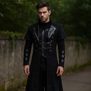 Men’s Gothic Long Trench Coat Costume -  Medieval Cosplay Jacket for Halloween, Steampunk Vampire Coat, Retro Festival Outfit