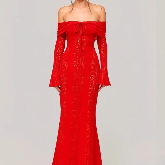 satin lace bust dress in red Miss Circle Nessa Red Lace Satin Corset Maxi Dress S
